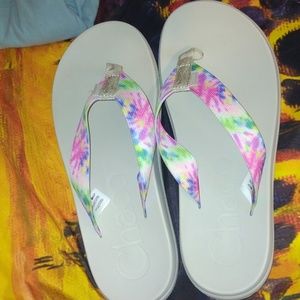 Women's White tie dye Chaco flip flops-9